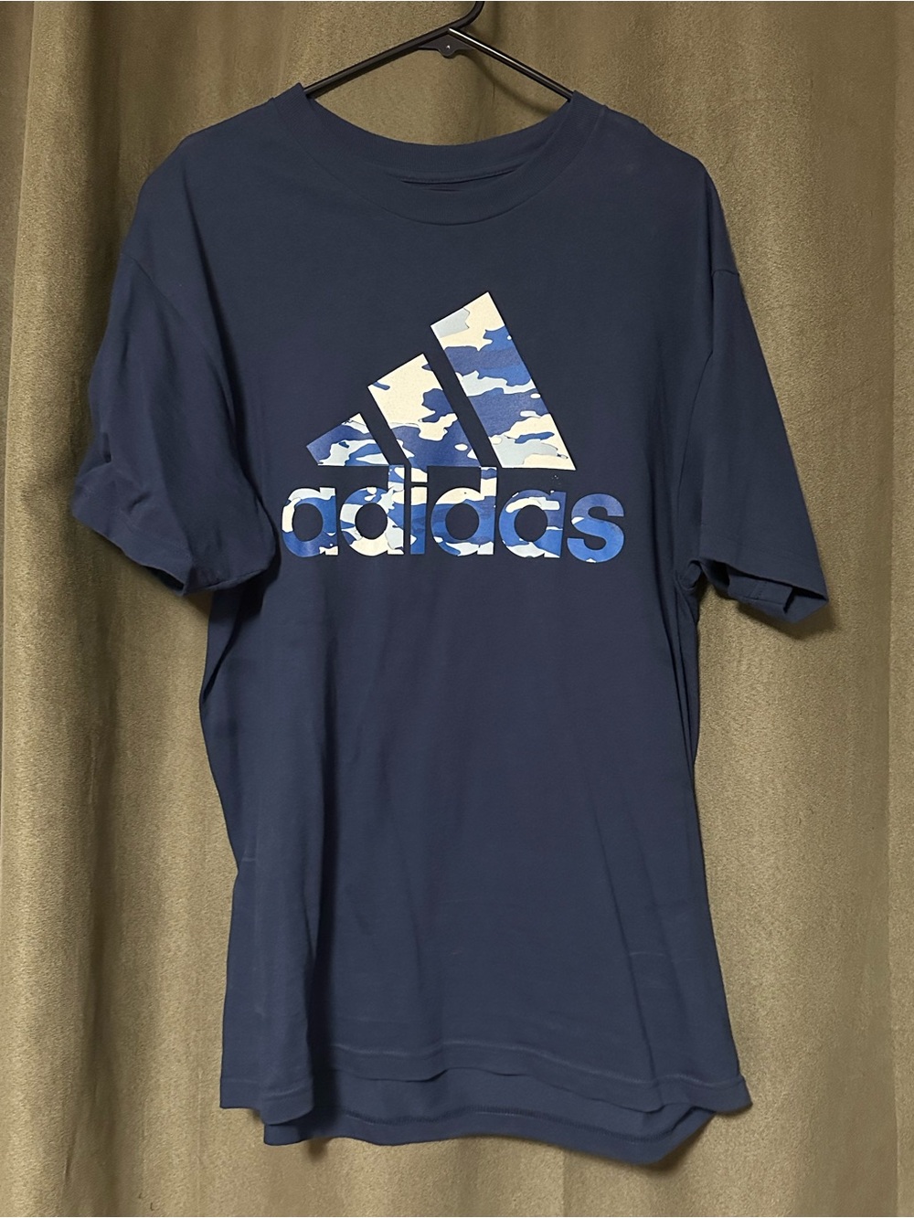 Adidas Navy Tee with Blue & White Camo Logo
